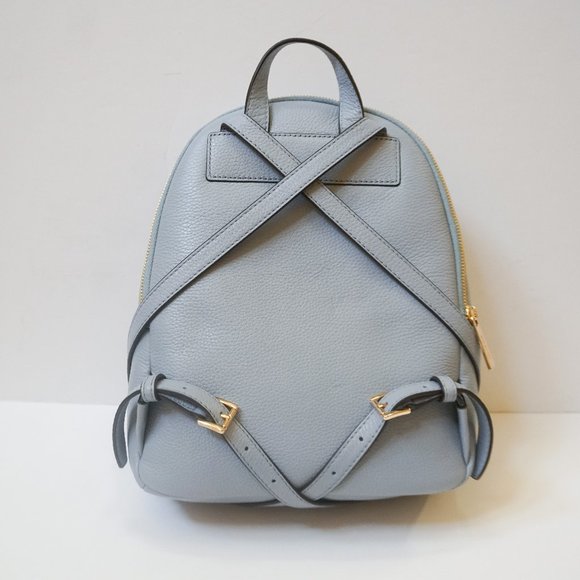 Michael Kors Erin Medium Backpack Pebbled Leather Pale Blue Gold Toned Studded - Picture 2 of 11
